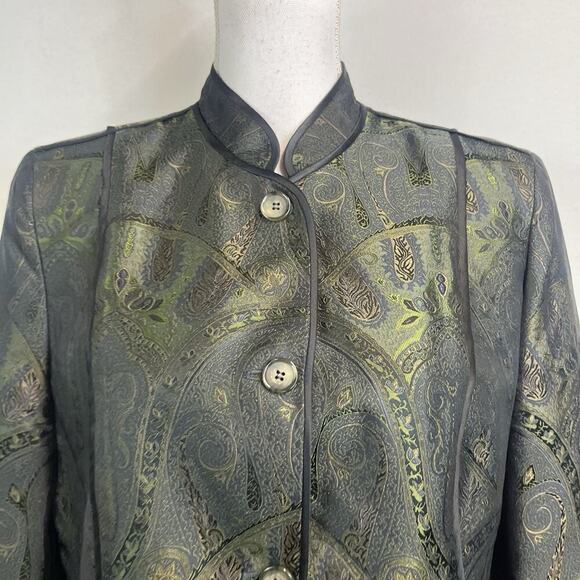 Jones New York Blazer Jacket size 8 Olive Green Paisley Silk Wedding Church - Picture 5 of 10